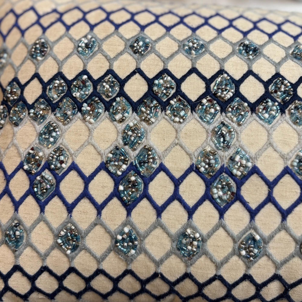 Artistic Accents Rectangular Accent Pillow Cream Blue Embroidery & Beads - Picture 7 of 9